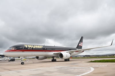 'Trump Force One' at Aberdeen airport, after carrying the former US president to the north-east coast of Scotland. AFP