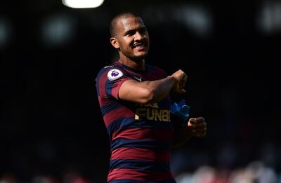 LONDON, ENGLAND - MAY 12: Salomon Rondon of Newcastle United celebrates at the final whistle during the Premier League match between Fulham FC and Newcastle United at Craven Cottage on May 12, 2019 in London, United Kingdom. (Photo by Alex Broadway/Getty Images)