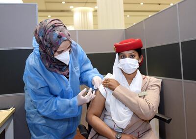Pilots, cabin crew and Emirates' other essential aviation staff are being prioritised for the vaccine against Covid-19. Courtesy The Emirates Group