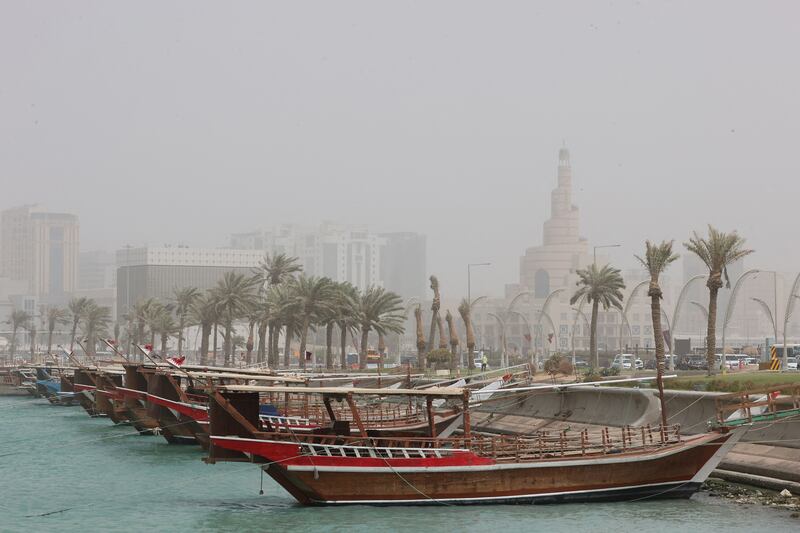 The dhow harbour and the spiral minaret at the mosque of the Abdullah bin Zaid Al Mahmoud Islamic Cultural Centre, in Qatar's capital Doha. AFP