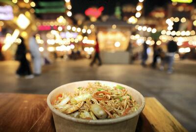 Dubai, United Arab Emirates - Reporter: Janice Rodrigues. Lifestyle. Food. Mala Noodles by Zaab Zaab on the Floating Market. Food vendors from all over the world at Gobal Village. Dubai. Sunday, January 17th, 2021. Chris Whiteoak / The National