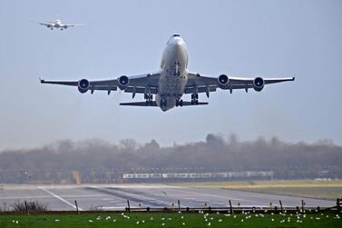 An airplane takes off at Gatwick Airport. Reuters