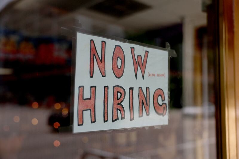 A business in Miami, Florida, looks for staff, as employers across the US hired more workers in April. AFP