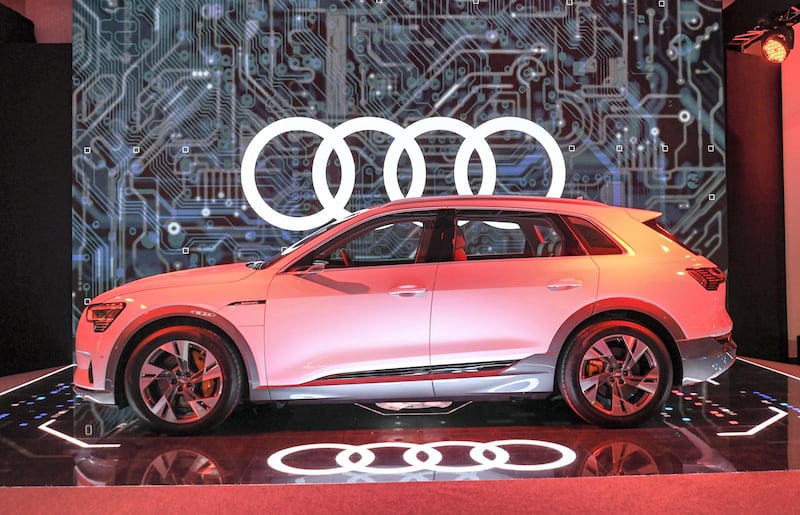 Abu Dhabi, United Arab Emirates - Exterior of the new Audi E-Tron electric SUV launched for the first time in UAE at the Audi Service Centre, Mussaffah on December 9, 2018. (Khushnum Bhandari/ The National)
