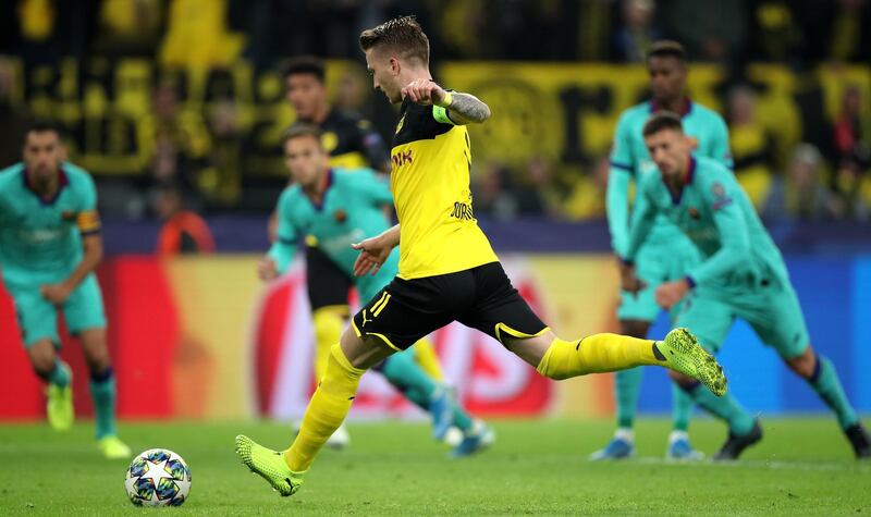 Dortmund's Marco Reus saw his 57th-minute penalty saved by Barcelona goalkeeper Marc-Andre ter Stegen. EPA