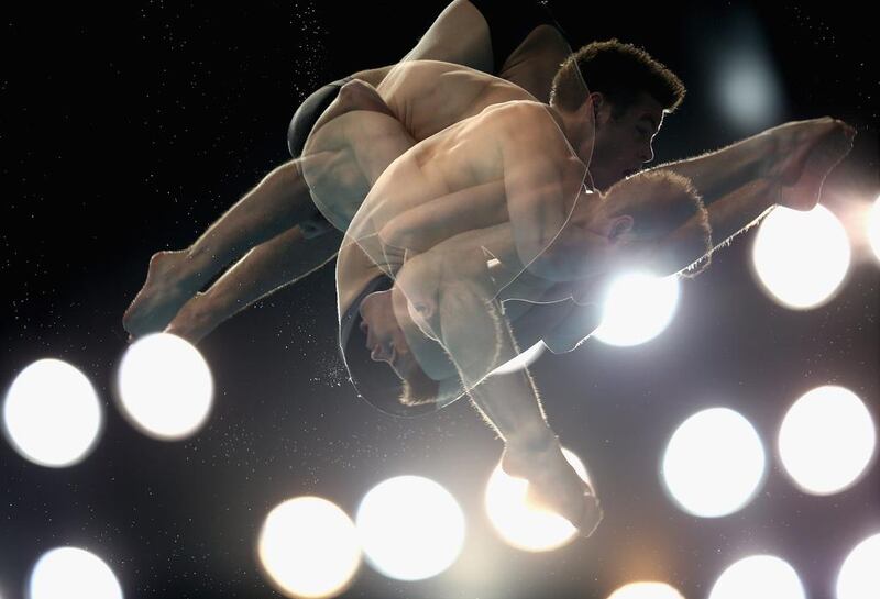 David Boudia of the USA dives at the Fina Diving World Series 2014 at the Hamdan Sports Complex.  Warren Little / Getty Images 
