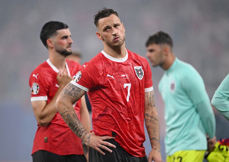 Marko Arnautovic of Austria looks dejected after defeat to Turkey. Getty Images