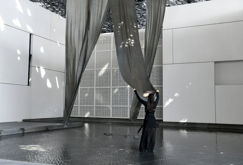A performance by Sarah Brahim as part of her installation Flesh  at Louvre Abu Dhabi