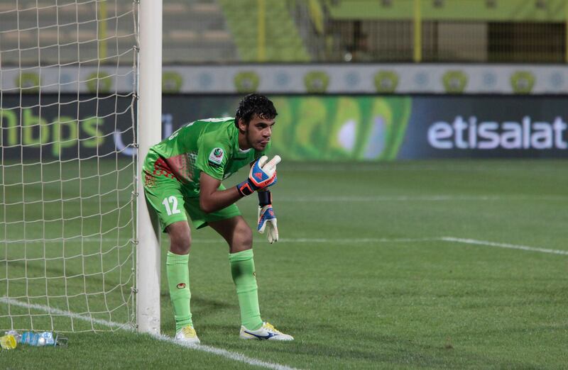 Dubai, United Arab Emirates - April 14, 2013.  Mohamed Alrowaihy ( no 12 Goal Keeper of Dibba Al Fujairah ), at the Etisalat Pro League round 21.  ( Jeffrey E Biteng / The National )