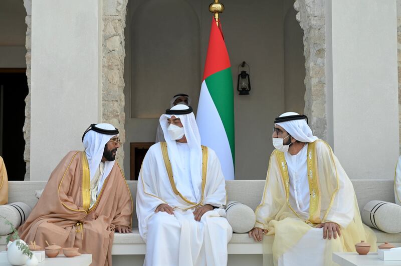 Sheikh Mohammed bin Rashid, Vice President and Ruler of Dubai, and Sheikh Mohamed bin Zayed, Crown Prince of Abu Dhabi and Deputy Supreme Commander of the Armed Forces, joined other rulers, sheikhs, ministers and other notables around the country to celebrate the marriage of Sheikh Hamdan bin Mohamed bin Zayed to Sheikha Fakhra, the daughter of Sheikh Khalifa bin Hamdan bin Mohamed Al Nahyan, and 150 other couples. All photos: Dubai Media Office
