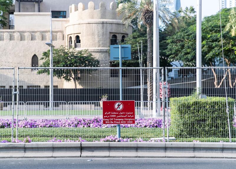 DUBAI, UNITED ARAB EMIRATES. 30 DECEMBER 2019. 
Barricades set up for Downtown Dubai New Year’s Eve celebrations.

(Photo: Reem Mohammed/The National)

Reporter:
Section: