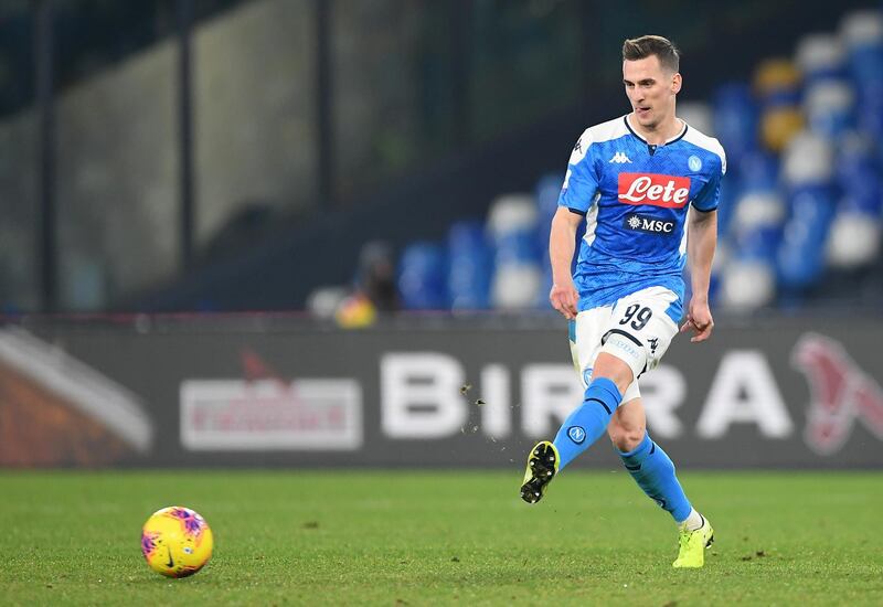 NAPLES, ITALY - JANUARY 18: Arkadiusz Milik of SSC Napoli during the Serie A match between SSC Napoli and  ACF Fiorentina at Stadio San Paolo on January 18, 2020 in Naples, Italy. (Photo by Francesco Pecoraro/Getty Images)