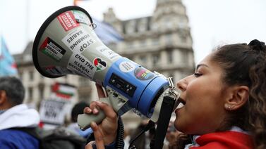 Protesters take part in a rally in Parliament Square on April 27. Getty Images