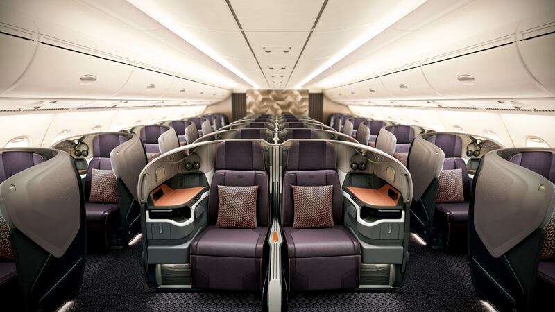 The business-class cabin has flat beds crafted from soft leather. Photo: Singapore Airlines 