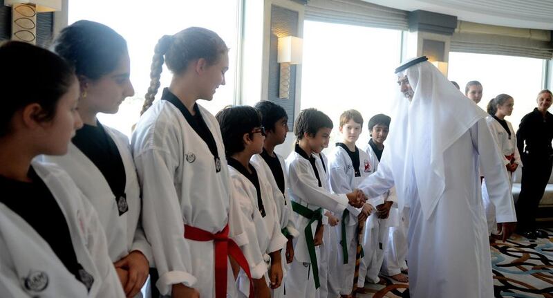 Sheikh Nahyan bin Mubarak, Minister of Culture, Youth and Community Development and Chairman of General Authority of Youth and Sports Welfare, receives Master Amal Graves, founder of the Phoenix Black Belt Academy in Dubai at his Palace in Al Bateen. Wam