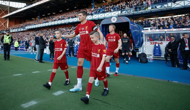 Liverpool Legend's Steven Gerrard leads out his team during the legends match at Ibrox Stadium, Glasgow. PA Photo. Picture date: Saturday October 12, 2019. Photo credit should read: Steve Welsh/PA Wire