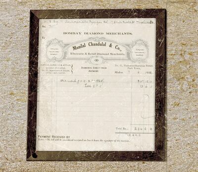 A 1932 invoice from diamond merchant Harakh Mehta's great-grandfather's company, set up in Antwerp