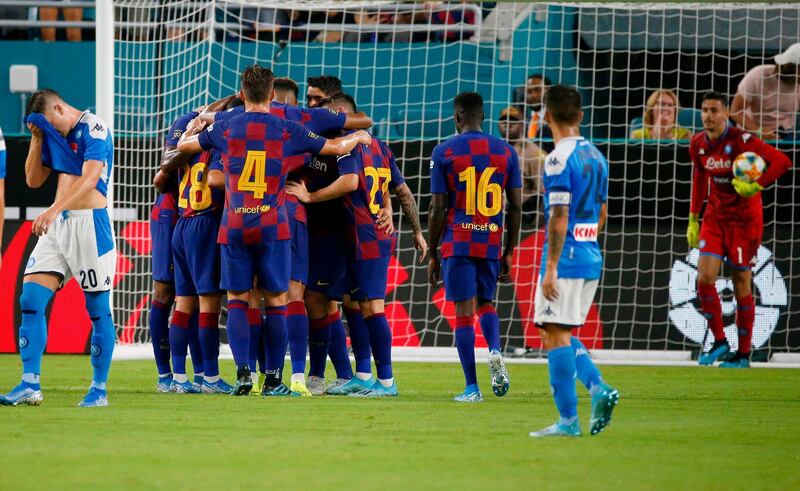 Barcelona's players celebrate their success. AFP