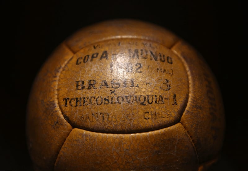 Match ball from Brazil's 1962 World Cup victory over Czechoslovakia at the Museum of Football in Sao Paulo, Brazil. Getty