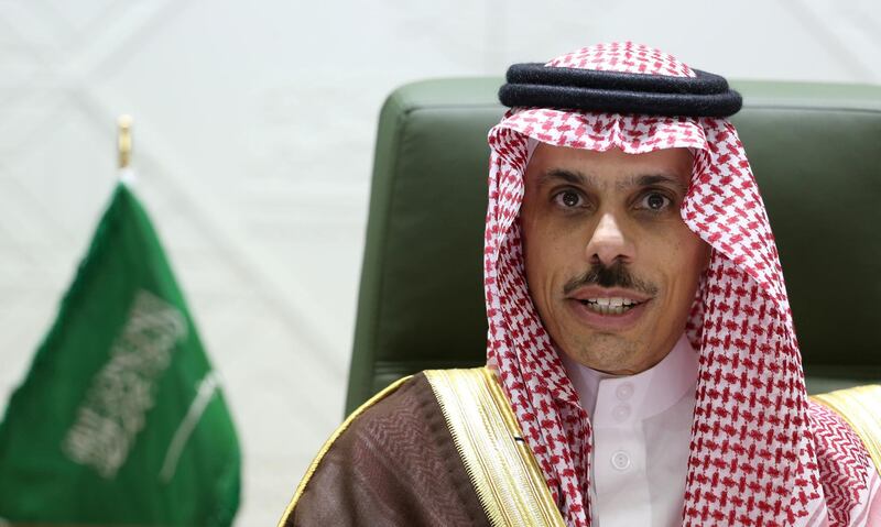 Saudi Arabia's Foreign Minister Prince Faisal bin Farhan Al Saud speaks during a news conference in Riyadh, Saudi Arabia March 22, 2021. REUTERS/Ahmed Yosri