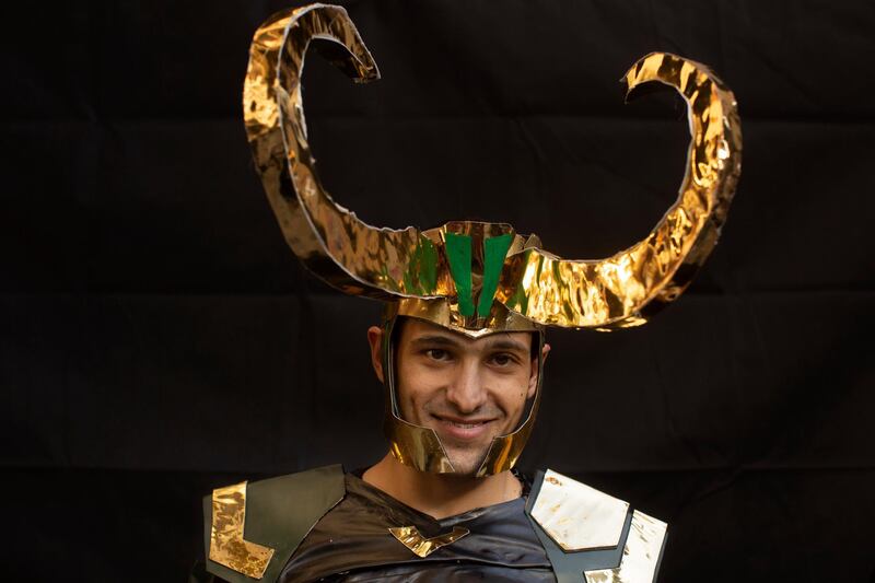 Mustafa Samir poses for a portrait dressed as the Marvel character Loki at EgyCon, an annual gathering for comic book enthusiasts, in Cairo. AP Photo