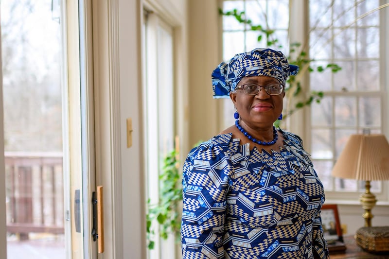 Nigeria's Ngozi Okonjo-Iweala poses at her home in Potomac, Maryland, near Washington DC, as she was confirmed as the first woman and first African leader of the beleaguered World Trade Organization,on February 15, 2021. Nigerian economist Ngozi Okonjo-Iweala was appointed February 15, 2021 as the first female and first African head of the World Trade Organization, at a special general meeting. "WTO members have just agreed to appoint Dr. Ngozi Okonjo-Iweala as the next director-general," the global trade body said in a statement, adding that the former Nigerian finance minister and World Bank veteran will take up her post on March 1.

 / AFP / Eric BARADAT

