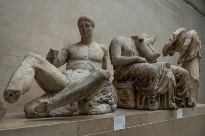 Items in the Parthenon Galleries at the British Museum in London. Getty