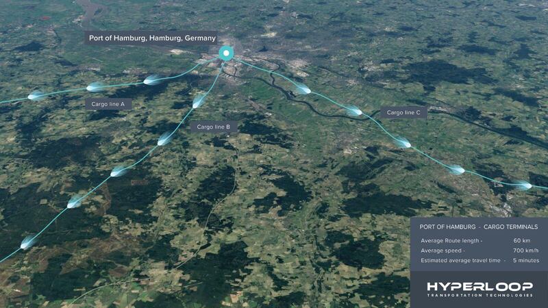 Germany will host a high speed cargo system when US company Hyperloop Transportation Technologies opens a new delivery route in Hamburg. Courtesy: Hyperloop TT 