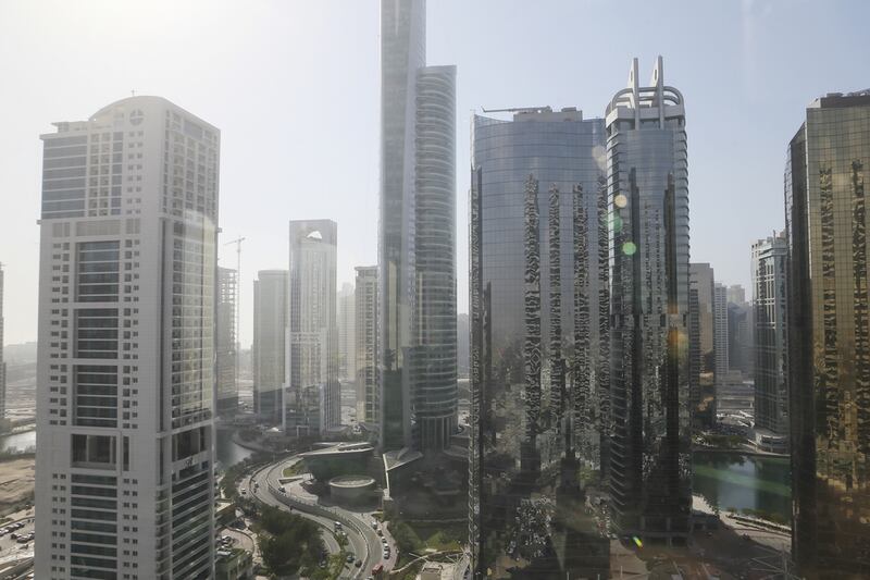Rents for one-bedroom flats in Jumeirah Lakes Towers were subject to some of the biggest falls, slipping by 16.6 per cent to Dh75,000. Sarah Dea / The National