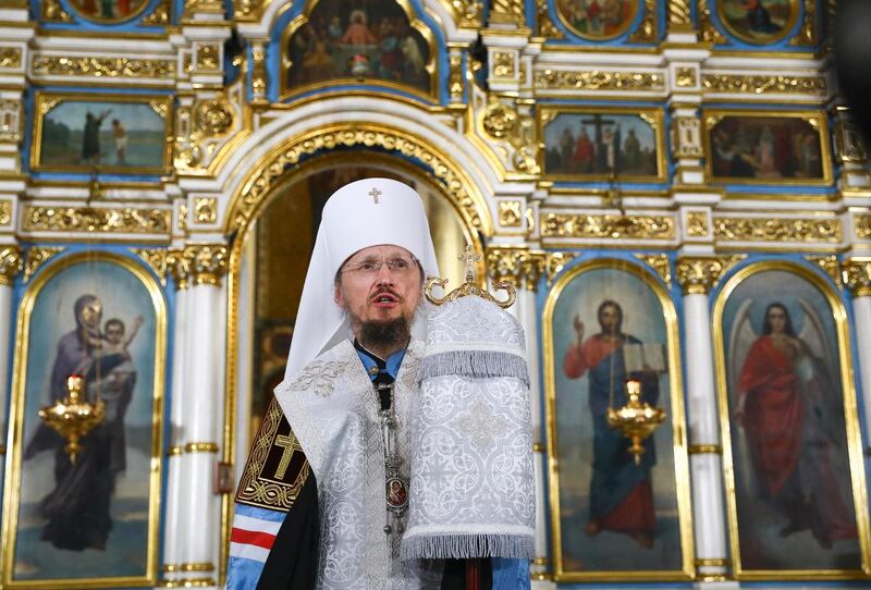 Metropolitan Veniamin of Minsk and Zaslavl, Patriarchic exarch of the whole Belarus, leads a liturgy on Orthodox Christmas Eve at an Orthodox Cathedral church in Minsk, Belarus. AP Photo