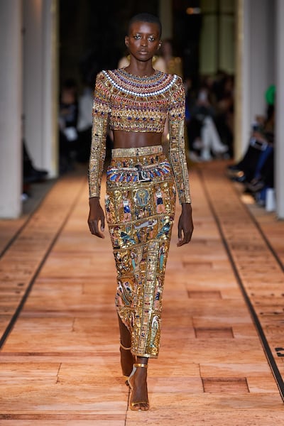 A spring 2020 haute couture look by Zuhair Murad, covered in dense beadwork. Courtesy Zuhair Murad