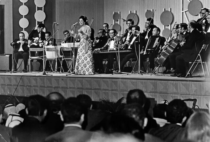 Egyptian singer Najat Al Saghira performs the UAE national anthem  in Abu Dhabi for National Day in 1972. Courtesy Al Ittihad