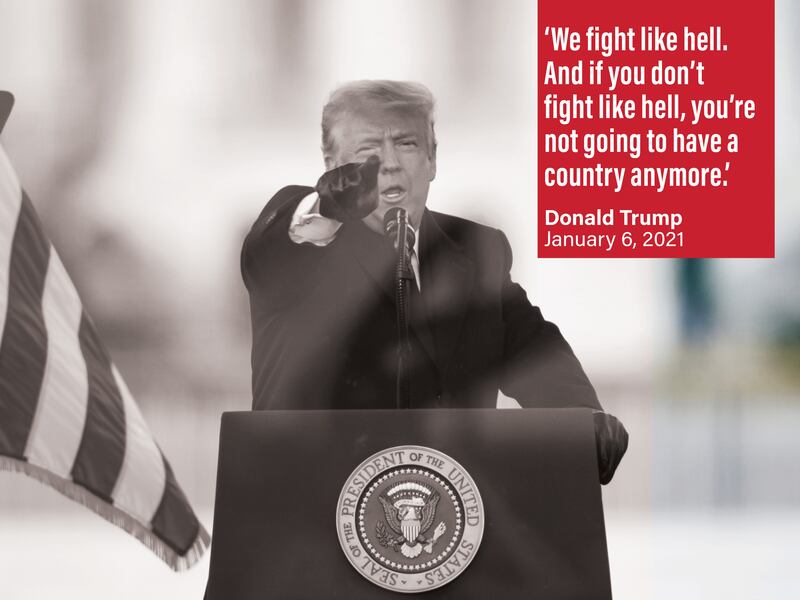'We fight like hell. And if you don't fight like hell, you're not going to have a country any more.' Donald Trump on January 6, 2021. Reuters