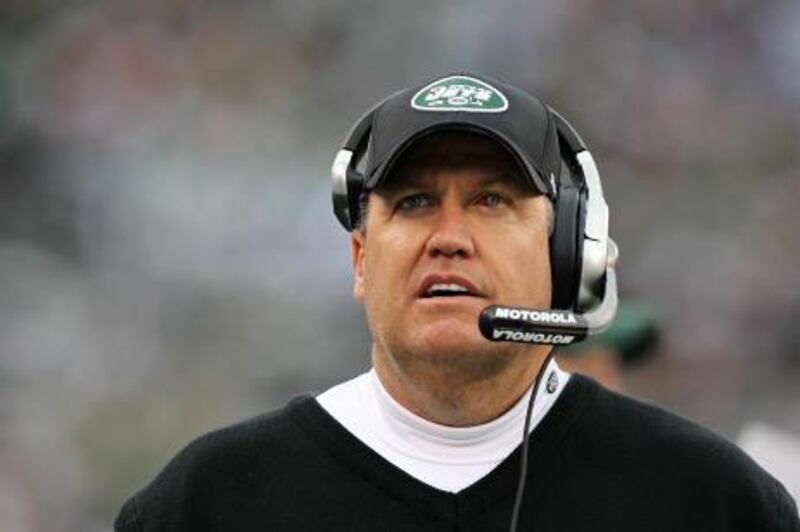 EAST RUTHERFORD, NJ - JANUARY 02: Head coach Rex Ryan of the New York Jets looks on against the Buffalo Bills during their game at New Meadowlands Stadium on January 2, 2011 in East Rutherford, New Jersey.   Al Bello/Getty Images/AFP