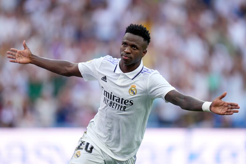 Vinicius Junior celebrates after scoring Real Madrid's second goal. Getty