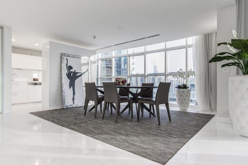 The 9,365 square foot, triple-floor apartment located at the top of Marinascape Avant Tower in Dubai Marina is going for Dh22.5 million. Courtesy Luxhabitat