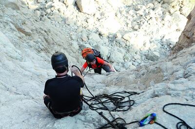 A pair of climbers tackle challenging terrain. Pawan Singh / The National