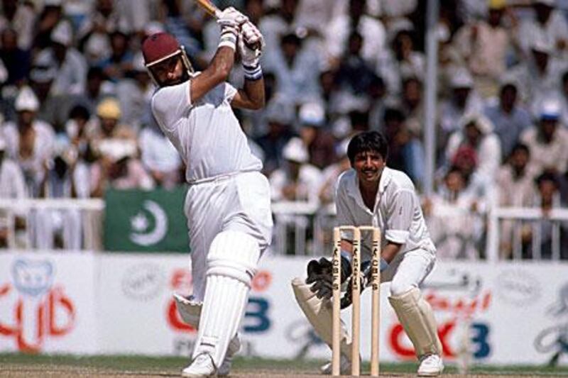 India's Navjot Sidhu hits a four against Pakistan at the Champions Trophy in Sharjah on October 15, 1989. The two rivals have played many matches through the 1980s and 1990s in the UAE.