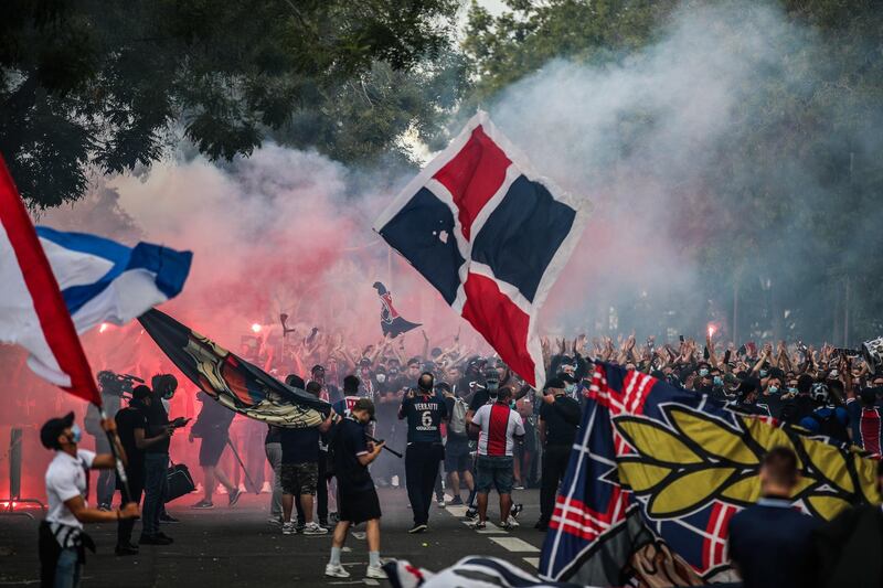 Paris Saint-Germain supporters outside Le Parc des Princes. EPA