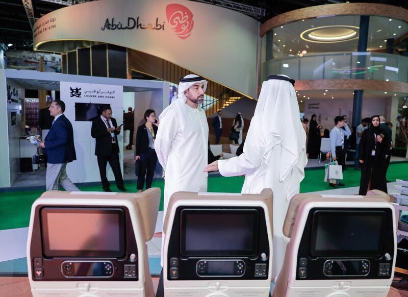 Abu Dhabi, April 29, 2019.  Arabian Travel Market. -- At the Etihad airlines stand.
Victor Besa/The National
Section:  BZ
Reporter:  Deena Kamel