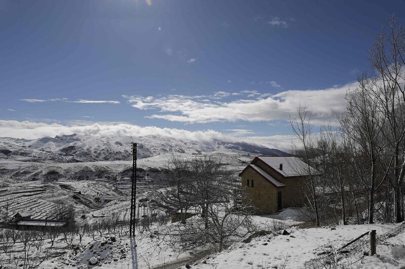 Fields covered with snow in the region of Dahr al-Baidar, east of Beirut. Joseph Eid / AFP