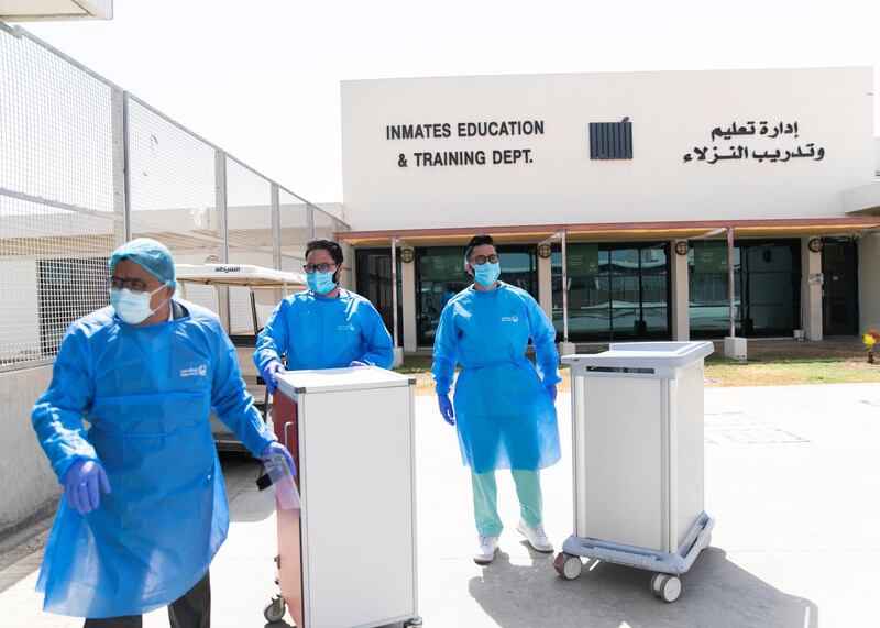DUBAI, UNITED ARAB EMIRATES. 22 JULY 2020. 
Nurses take medication to the inmates at Al Awir Central Jail.
(Photo: Reem Mohammed/The National)

Reporter:
Section: