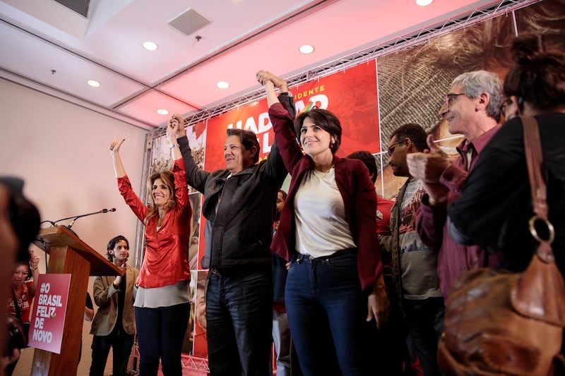 Fernando Haddad, presidential candidate for the Workers' Party, during an election night rally in Sao Paulo. Bloomberg