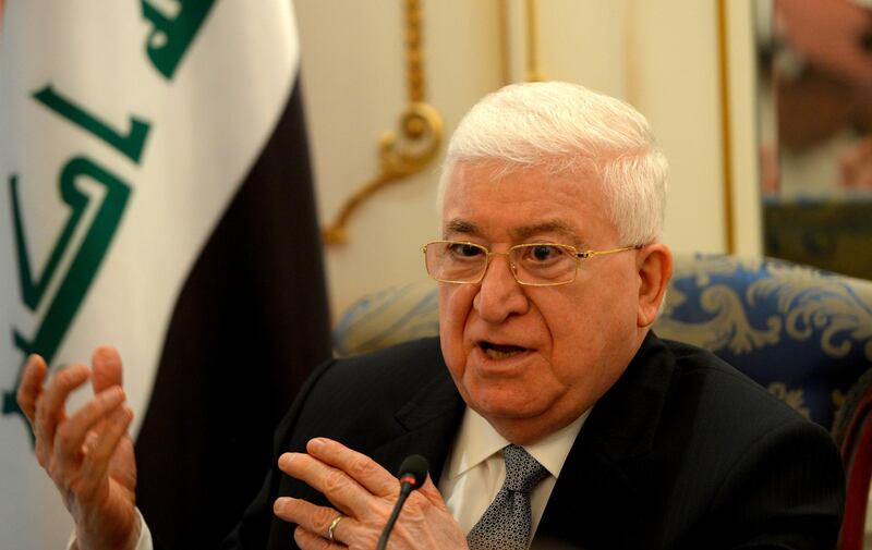 epa06340785 Iraqi President Fuad Masum speaks to journalist during a press conference at Bayan palace in Kuwait City, Kuwait, 20 November 2017.  EPA/NOUFAL IBRAHIM