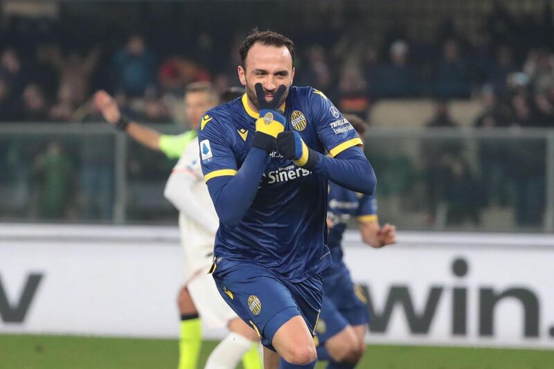 Verona's Giampaolo Pazzini is jubilant after scoring the penalty winner against Juve. EPA