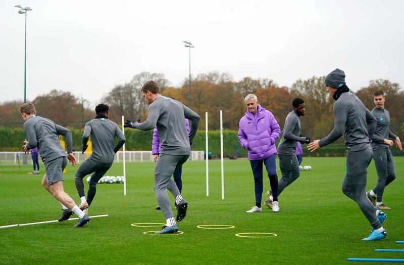 Tottenham Hotspur manager Jose Mourinho oversees training. PA