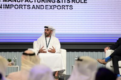 Abdullah Al Hameli, head of Economic Cities and Free Zone Cluster at AD Ports Group at the launch of Abu Dhabi Industrial Strategy in Kizad Logistics Park. Khushnum Bhandari / The National
