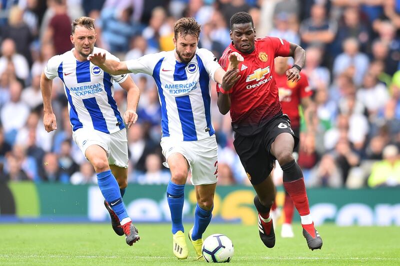 Paul Pogba challenges Brighton's Davy Propper. AFP