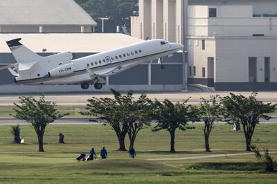 A private jet carrying the coffin of Shane Warne departs from Don Mueang Airport in Bangkok on its way back to Australia. AFP