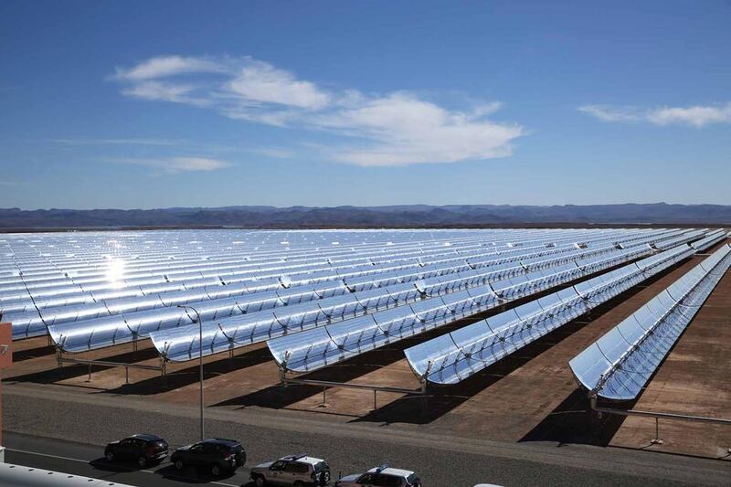 Solar mirrors at the Noor 1 Concentrated Solar Power Station in Ouarzazate, Morocco. UAE's AMEA Power will build two solar plants with a capacity of 36 megawatts each. Photo: Dewa